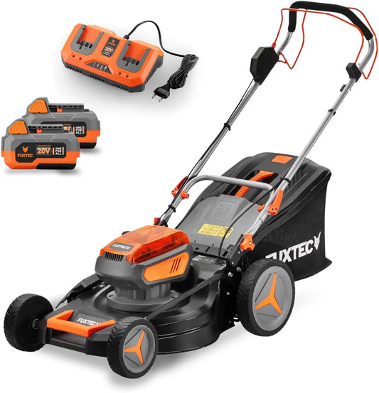 Fuxtec tondeuse à gazon 2x20V E2RM46 2x4Ah, sans Fil 40V, Largeur De Coupe 46cm, capacité 50L, Hauteur De Coupe 25-75mm, Autotracté