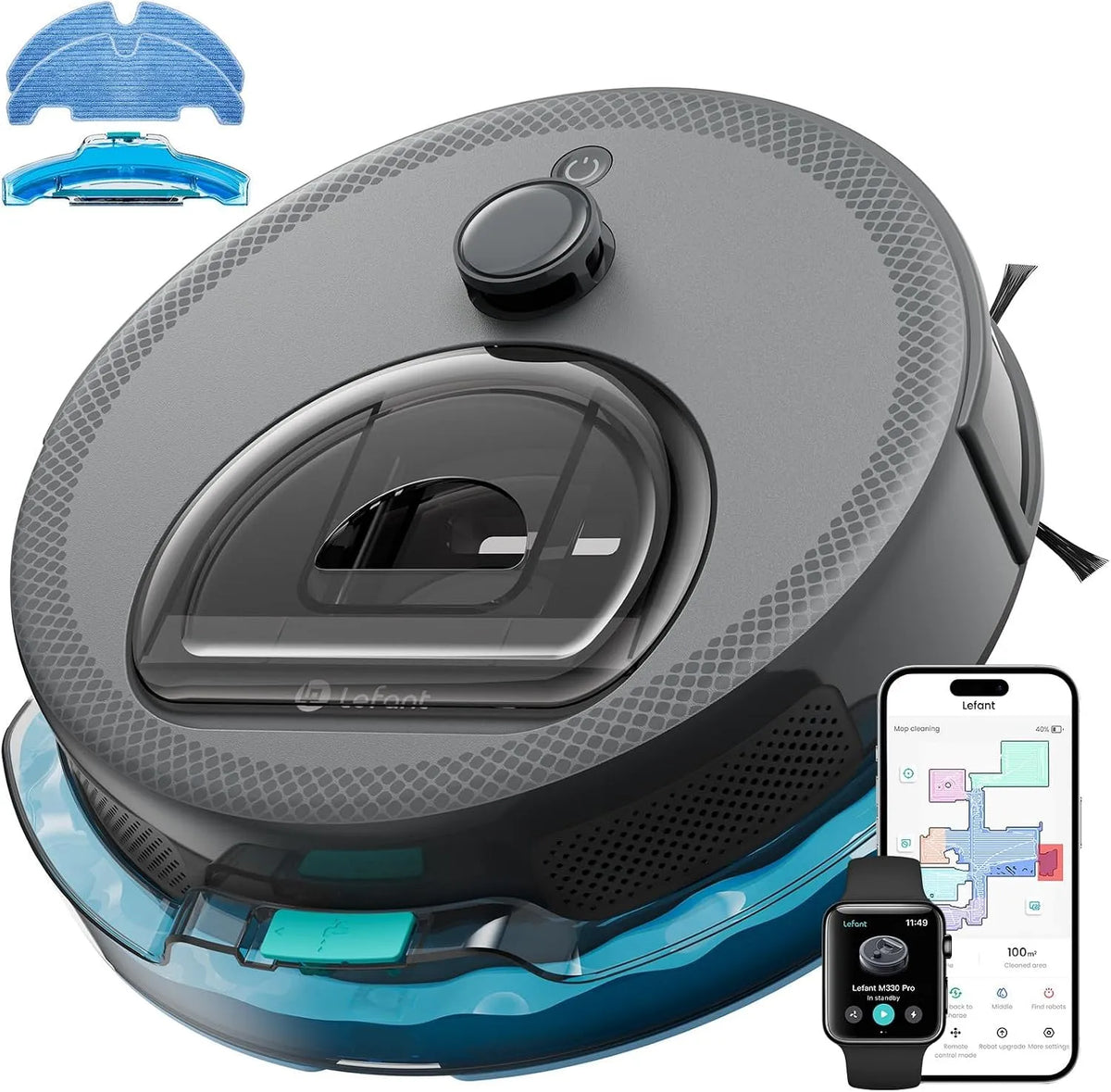 Aspirateur M330 150min Lefant Pro Robot, Lefant Pro Robot Laveur 3 en 1, Robot 5000Pa d'Aspiration, Navigation dToF, Cartographie, Zones Virtuelles