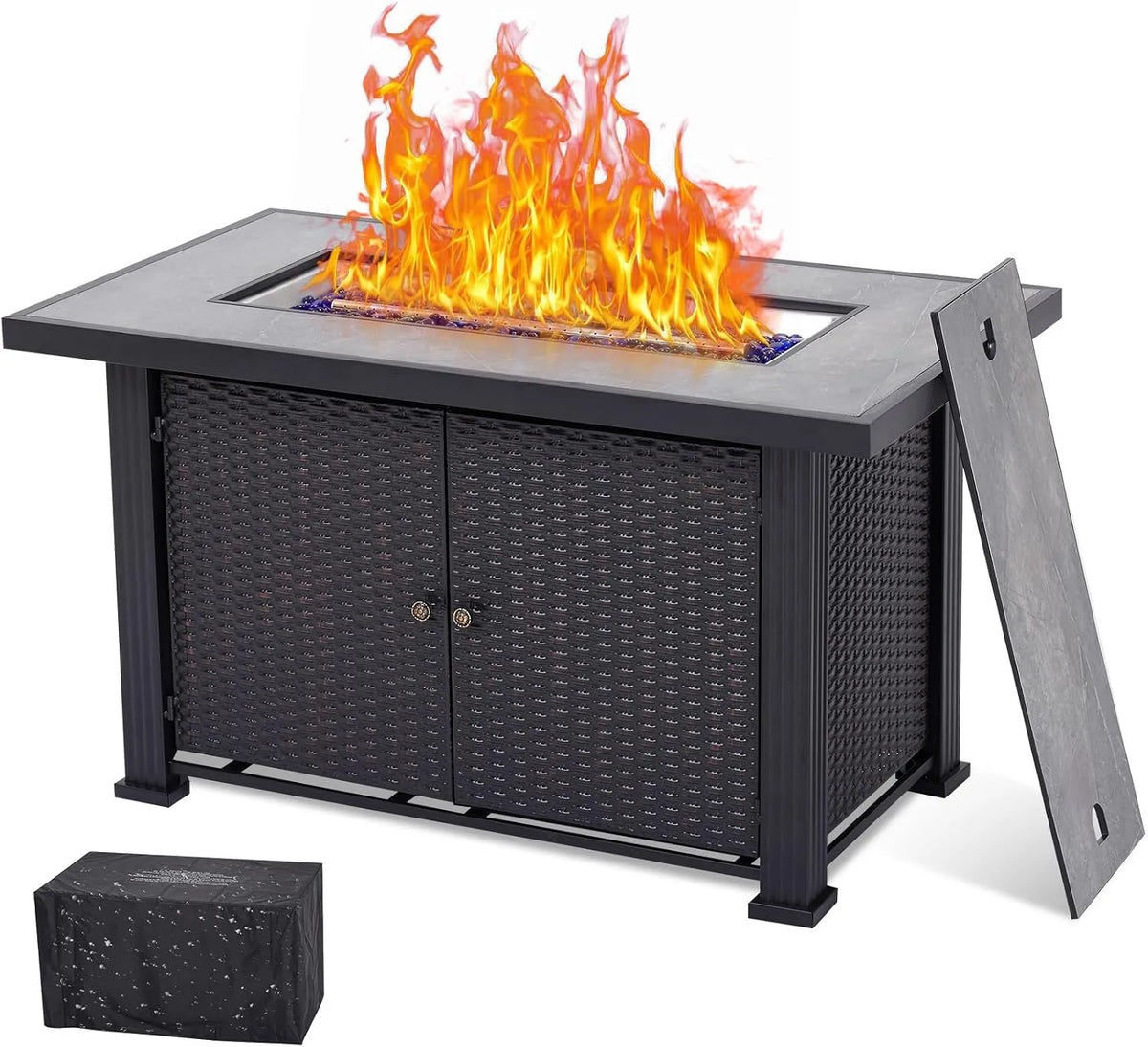 Table, de feu rectangulaire 50 000 BTU avec housse et housse de pluie, certifiée CSA, Brasero au propane de 111,8 cm, compagnon pour votre jardin