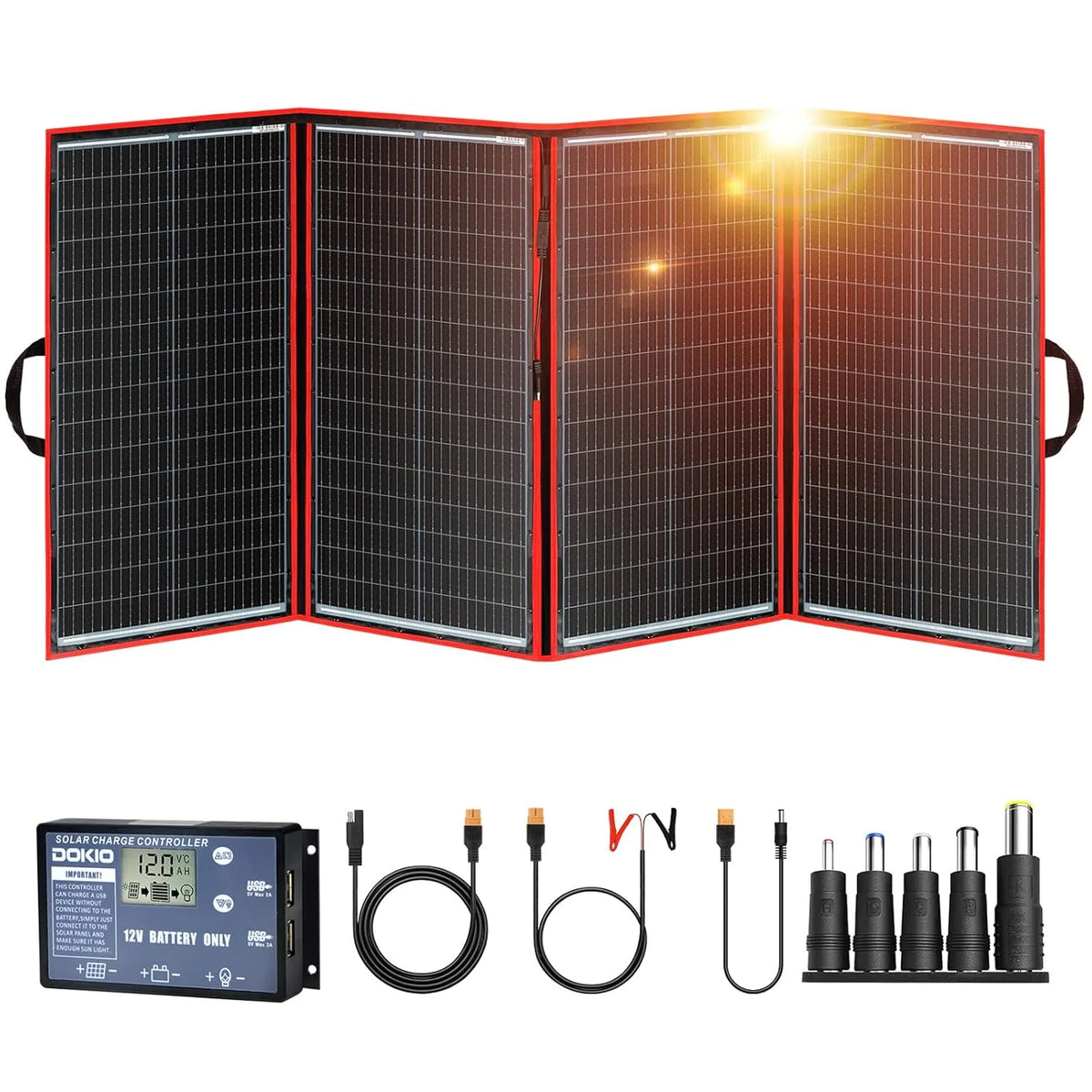 DOKIO puissance 300W Kit Panneau solaire PLIABLE portable MONOcristallin, avec 2 ports USB Pour Plein air