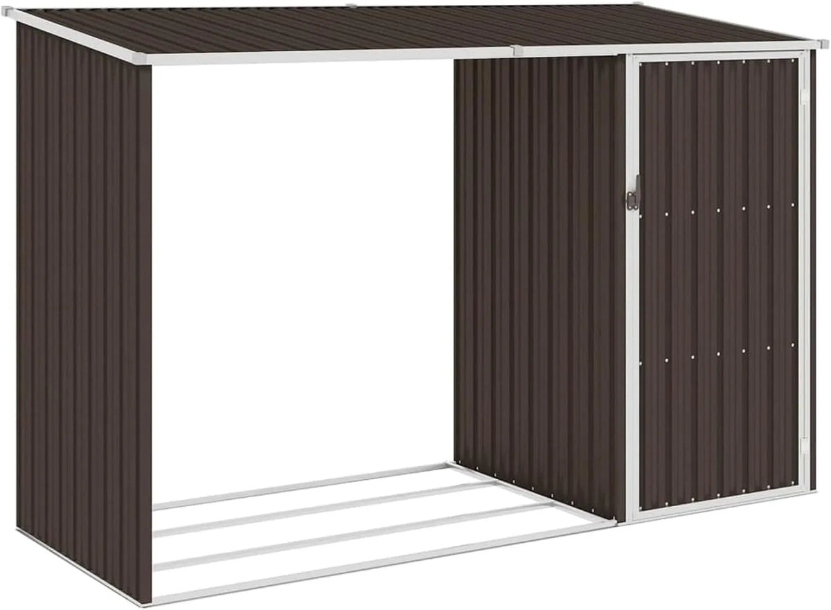 Abri de jardin, 2 en 1, Range Buches Extérieur et Étagère en Métal pour Bois de Chauffage, Marron