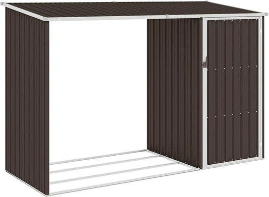Abri de jardin, 2 en 1, Range Buches Extérieur et Étagère en Métal pour Bois de Chauffage, Marron