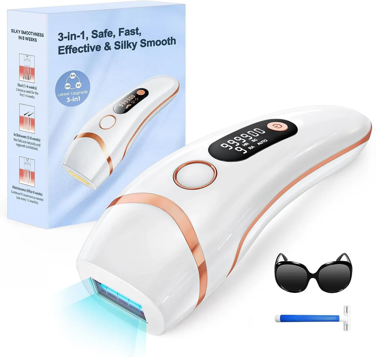 SC LCN1208 Haarlosy Épilateur, Épilateur Laser 999,900 Flashs avec 3 en 1, HR, Maillot, Lumière Pulsée, RA, Salon à la Maison