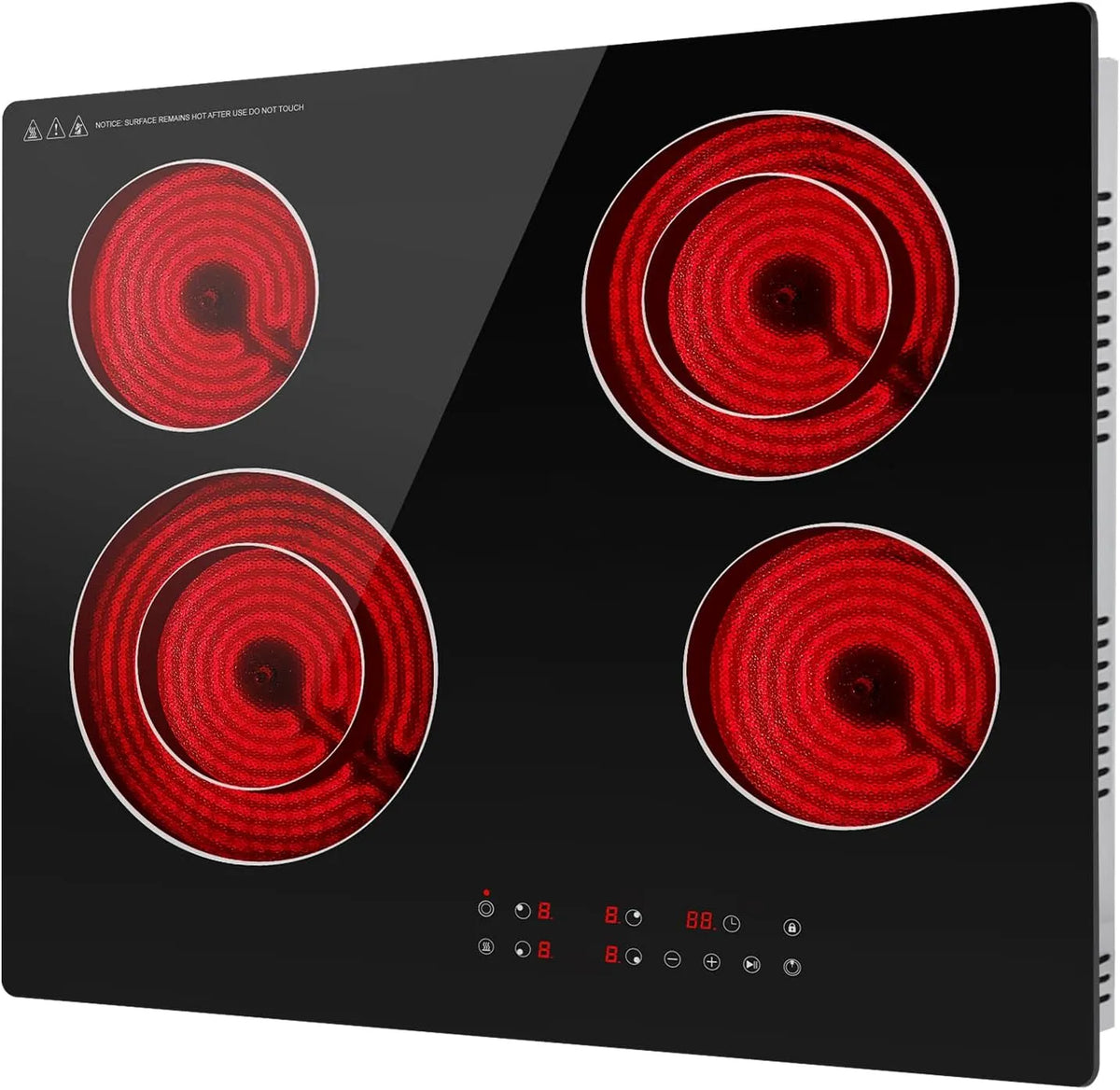 Plaque de cuisson ALEMANIA, Vitrocéramique 4 Foyers 60 cm avec Double Zone, Table de Cuisson Infrarouge Encastrable 6700W 230V, Commande Tactile