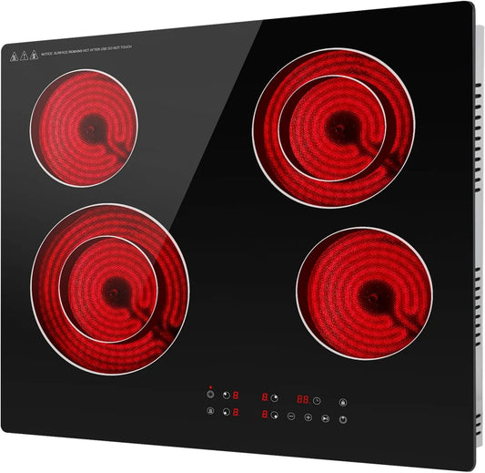 Plaque de cuisson ALEMANIA, Vitrocéramique 4 Foyers 60 cm avec Double Zone, Table de Cuisson Infrarouge Encastrable 6700W 230V, Commande Tactile