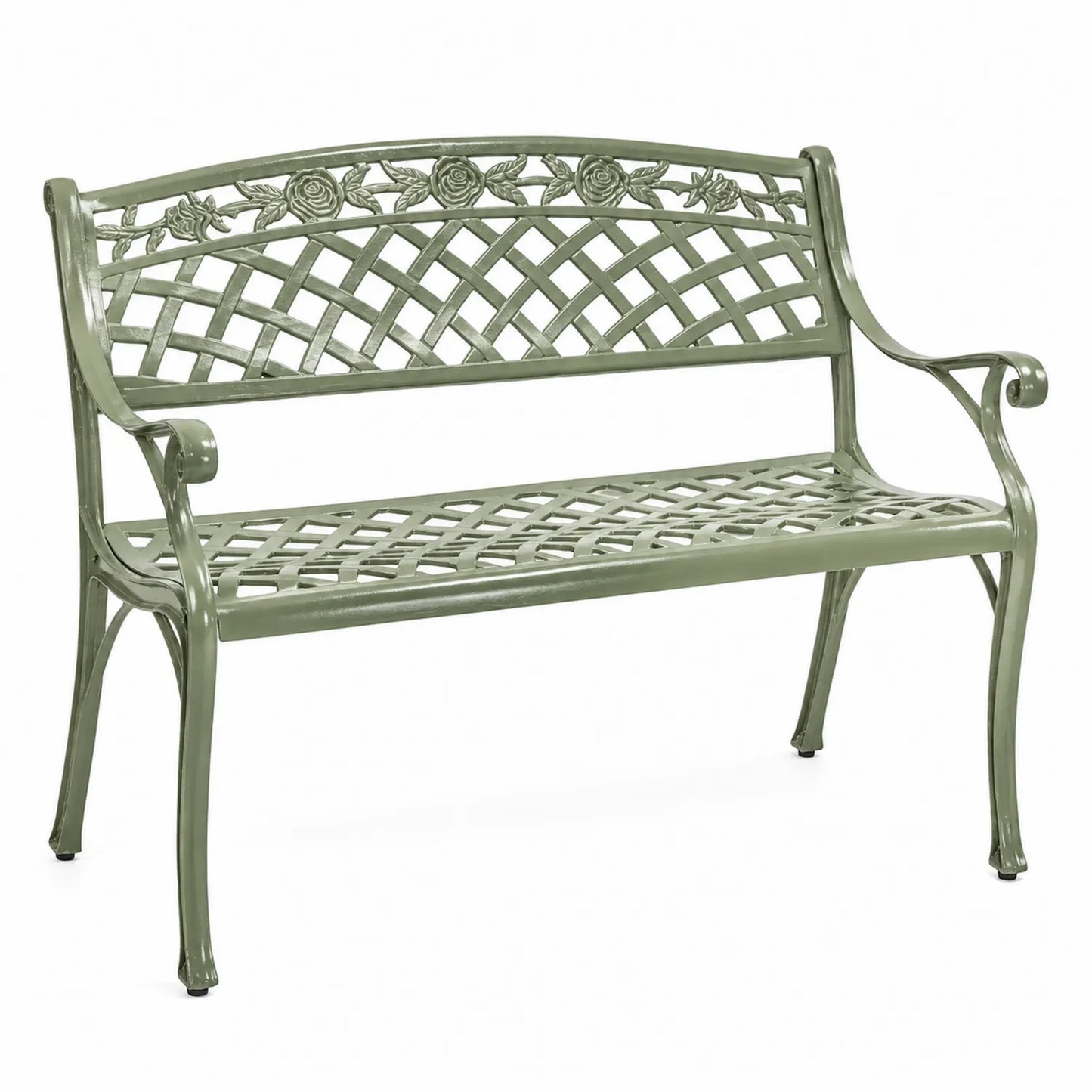 Banc de jardin en métal vert avec motif floral 127 cm
