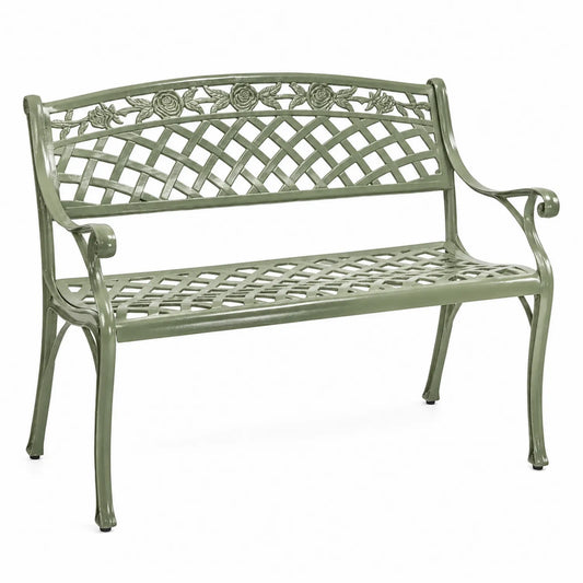 Banc de jardin en métal vert avec motif floral 127 cm