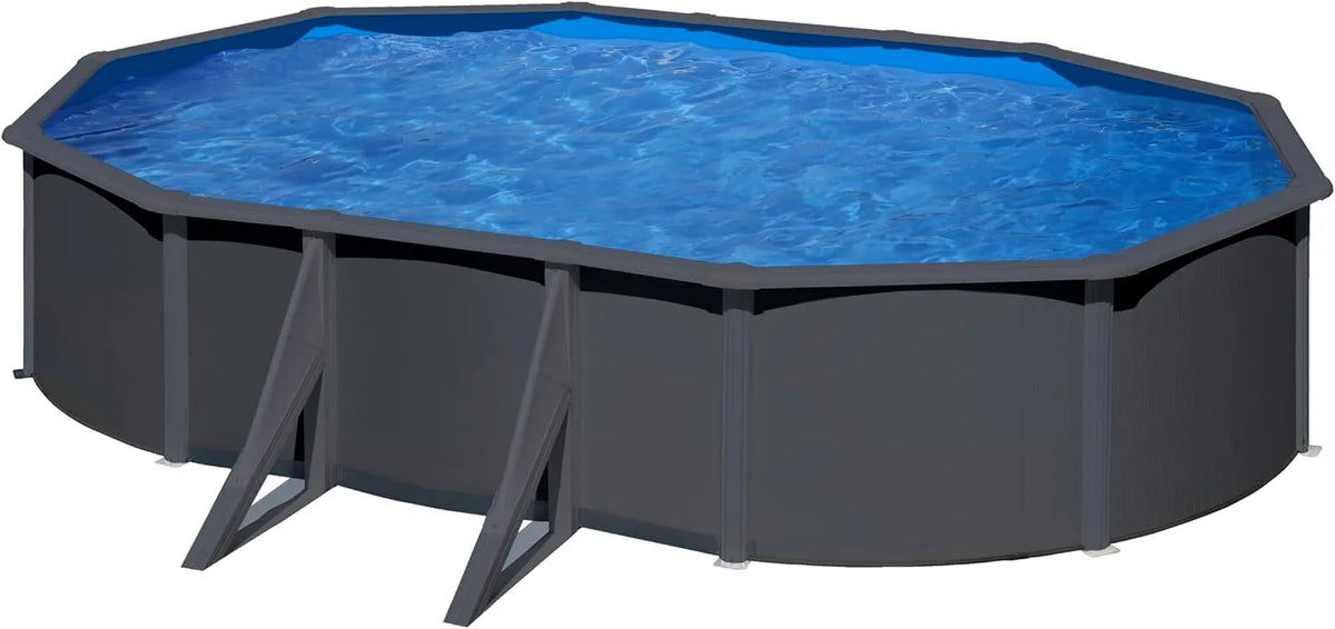 Modèle Louko KIT610GY Gre, dimensions 610x375x120 cm, Piscine Hors-Sol en Acier, Piscine Ovale