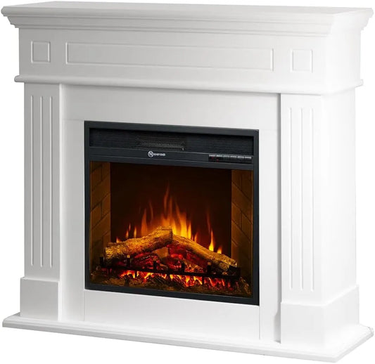 Cheminée électrique L110 P25 H95 Divina Fire, Cheminée de sol CAMBRIDGE en bois finition blanche x x
