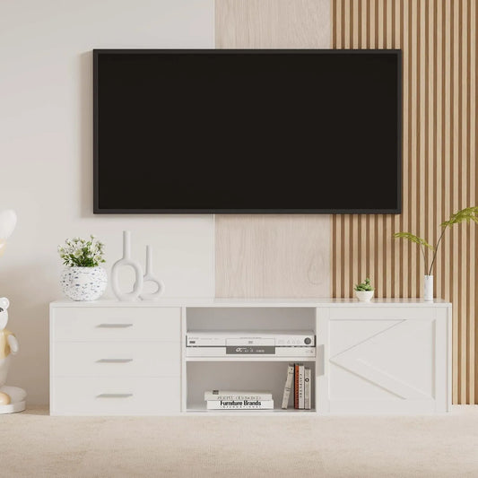 Meuble TV, Meuble de Télévision en Bois pour Salon en finition blanche, finition noire, Moderne 160–180 cm avec 3 Tiroirs