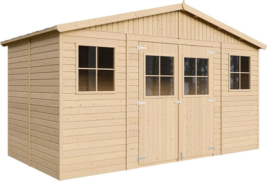 Abri de jardin H246x418x220 cm/8 M332+M332G, 8 m²-Construction de Panneaux, Rangement pour vélos, épicéa- cm, Remise à Outils- TIMBELA