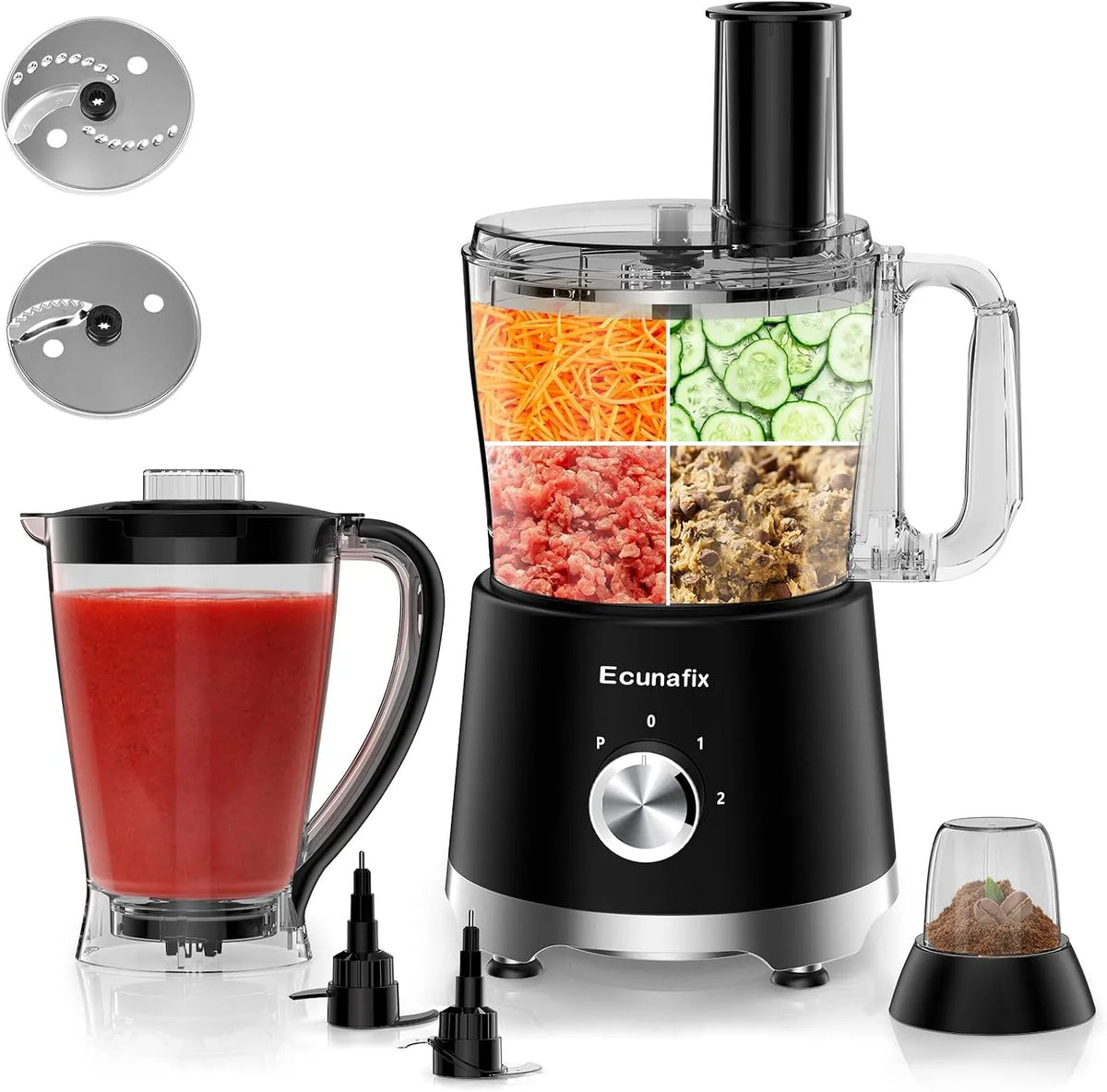 Blender, Food Processor & Hachoir Électrique 1500W 2,5L Mixeurs, Batteurs et Robots Multifonctions avec 2L, capacité 200Ml Grinder pour Presse-Agrumes