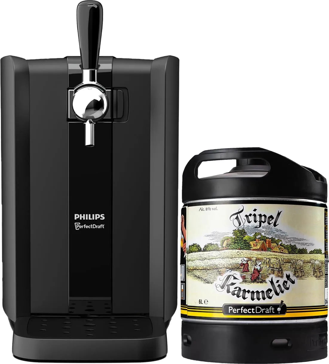 PerfectDraft Black, Machine Pression À Domicile, Pack Tireuse À Bière + 1 Fût Tripel Karmeliet 6L, Refroidissement À 3°C, Idée Cadeau Amateur Bière