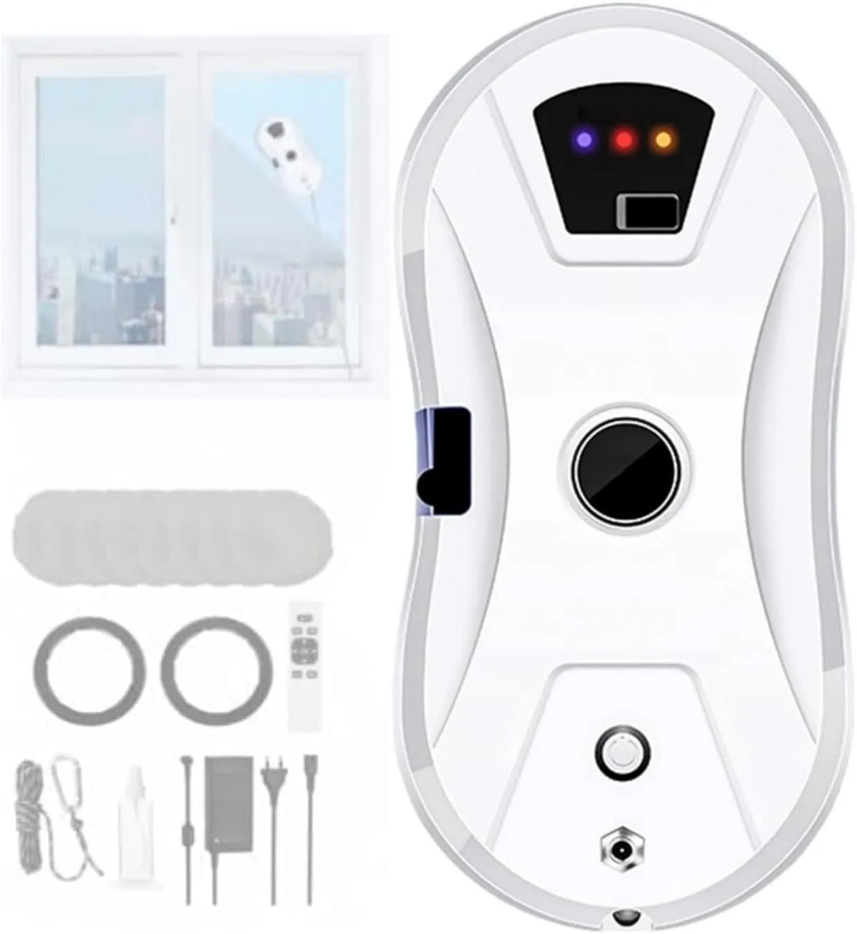 Vitres Robot Nettoyeur, Système de Sécurité et 10 Chiffons, Télécommande, pour Toutes Surfaces Lisses, Navigation Intelligente