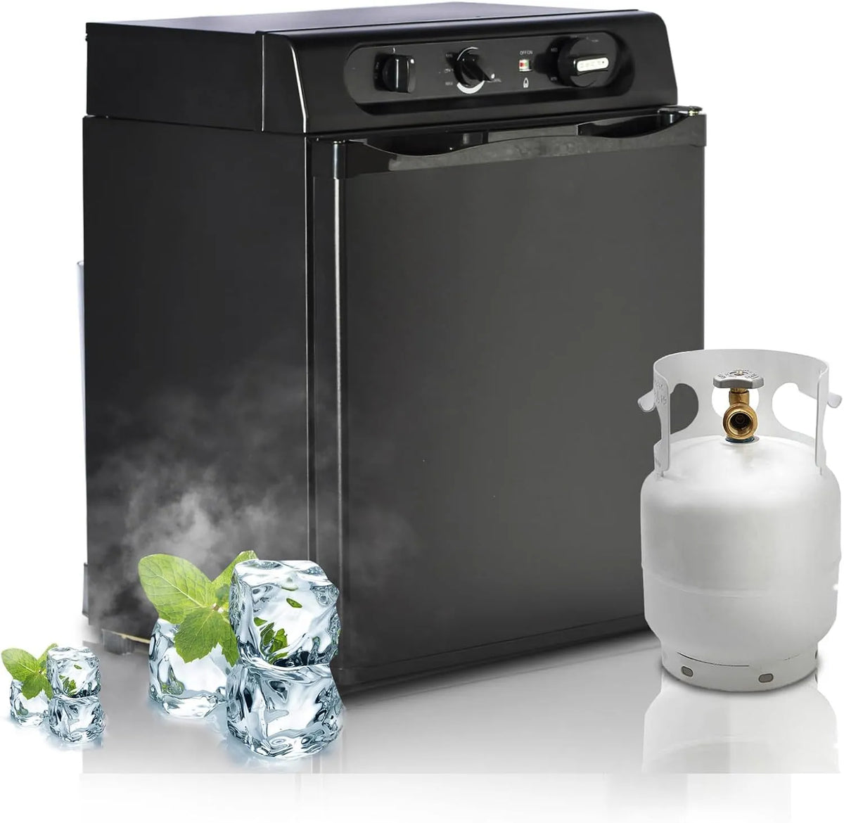 Four, Frigo Camping Car 12V 220V Gaz, Frigo Trimixte Camping Car pour Camping Caravane Fourgon Chalet Mobile-home, capacité 40L, finition noire