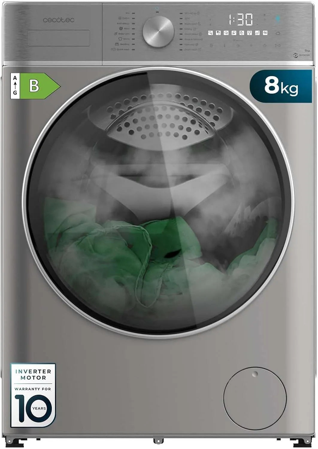 Cecotec lave-linge 8-5Kg 8590, Inverter Plus, Séchant Bolero Wash&Dry Inverter Steel 1400RPM, 16 Programmes, Lavage et Séchage Intelligents