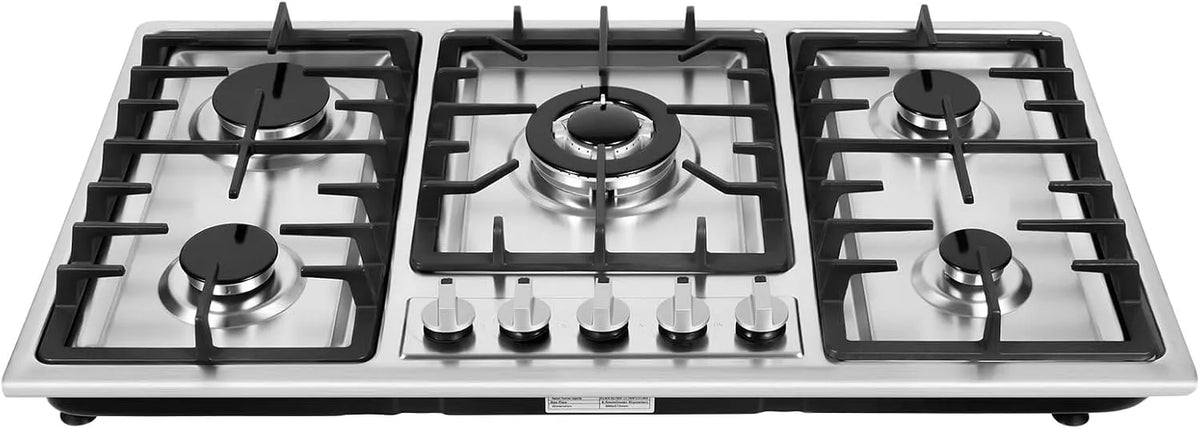 Plaque de cuisson, de cuisson à gaz 5 feux, dimensions 86 x 51 x 8 cm, Pour la maison et le camping-car, En acier inoxydable, Convertible NG, LPG