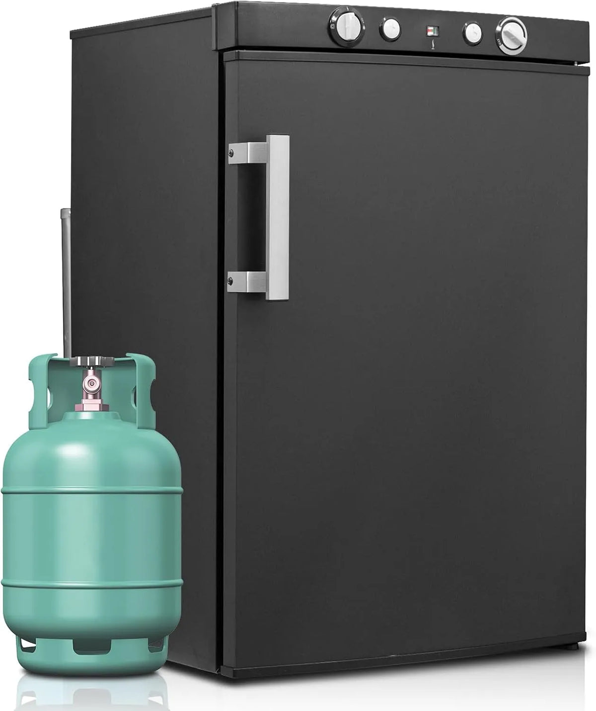 Réfrigérateur, Caravane Garage Mobile-home Silencieux, Porte Réversible, finition noire, SMETA 100L Frigo Gaz 12V 220V, Camping Car avec Congélateur