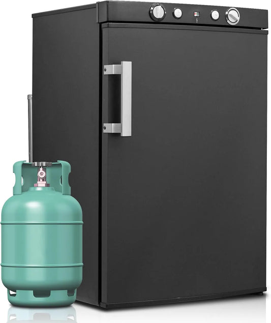 Réfrigérateur, Caravane Garage Mobile-home Silencieux, Porte Réversible, finition noire, SMETA 100L Frigo Gaz 12V 220V, Camping Car avec Congélateur