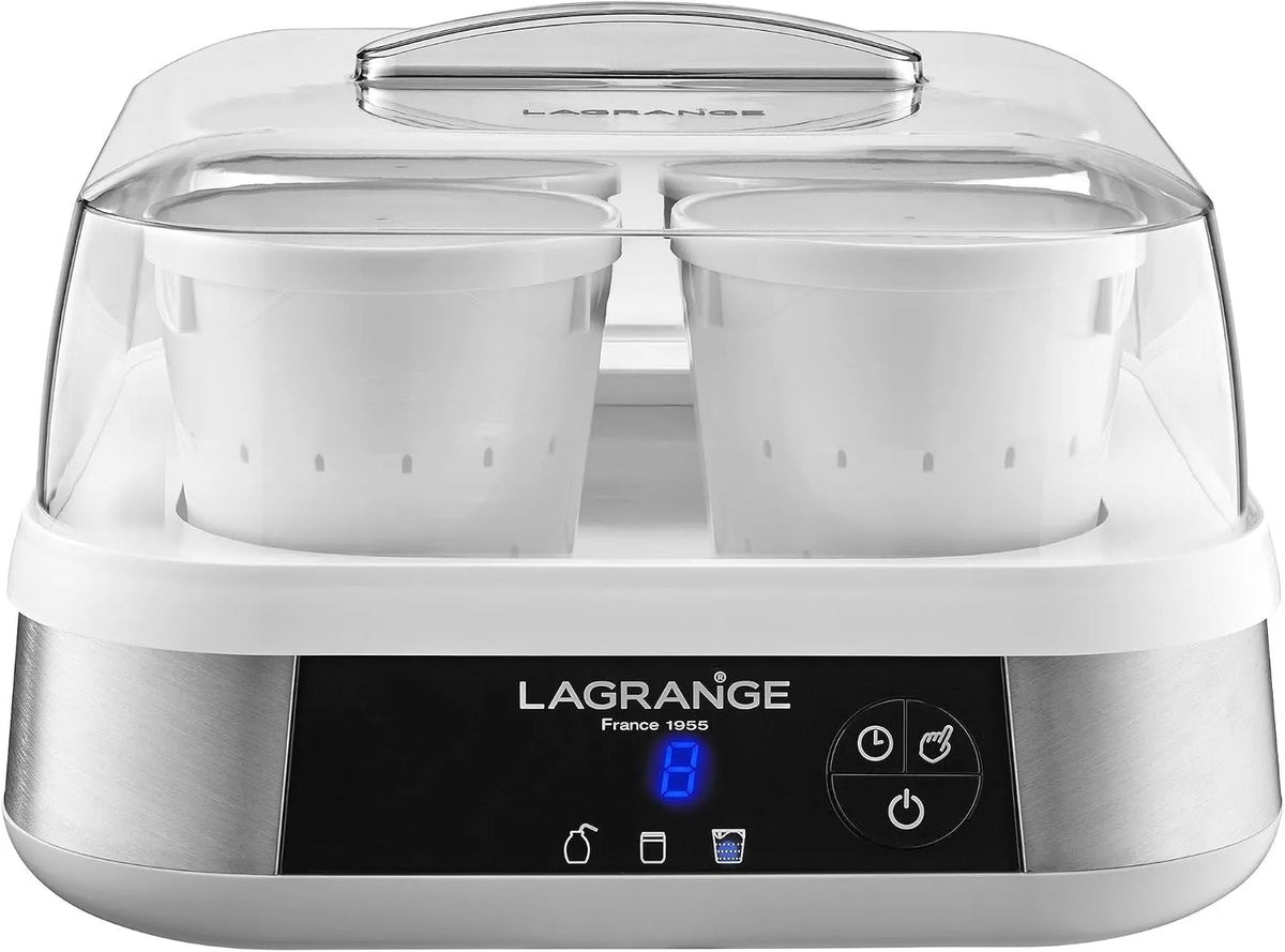 459602 LAGRANGE, puissance 18 W, 4 pots à faisselle, fabrication française, arrêt automatique, capacité 1,5 L, 9 pots en verre, programmable