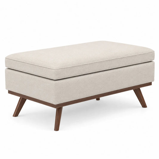 Repose-pieds en tissu beige avec pieds en bois 100x50x45 cm