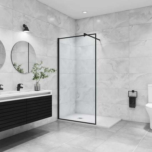 AICA paroi, de douche noire 80x200cm paroi de douche à l'italienne en 8mm verre anticalcaire, avec barre de fixation 90cm en carré