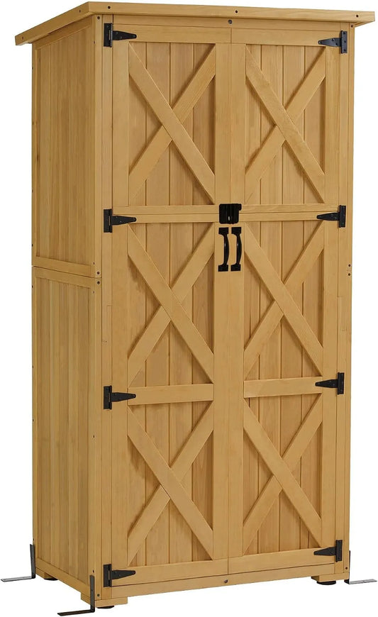 Armoire de jardin 0878, pour l'extérieur Balcon Terrasse, en Bois, dimensions 55x90x169cm, abri de Jardin Outdoor, Naturel
