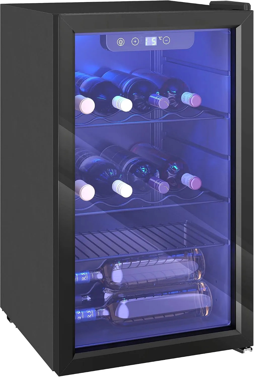 Homcom cave à vin, 24 bouteilles 68L, éclairage LED, finition noire, réfrigérateur à vin et boissons avec température réglable 4-16 °C