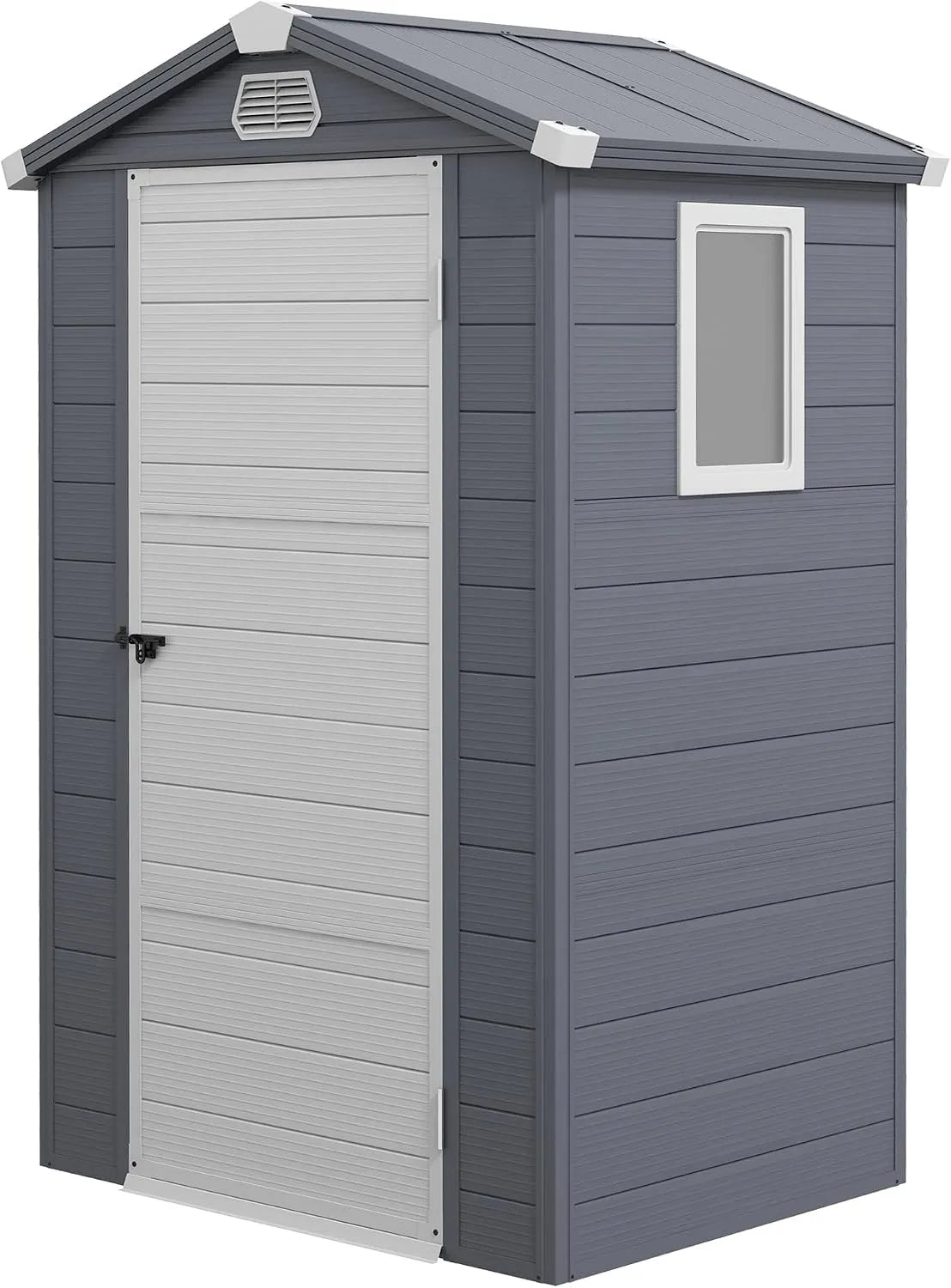Abri de jardin Outsunny, dimensions 133 x 102 x 208 cm, en plastique, ouverture d'aération, fondation, finition grise foncé, de 1,1 m², fenêtre