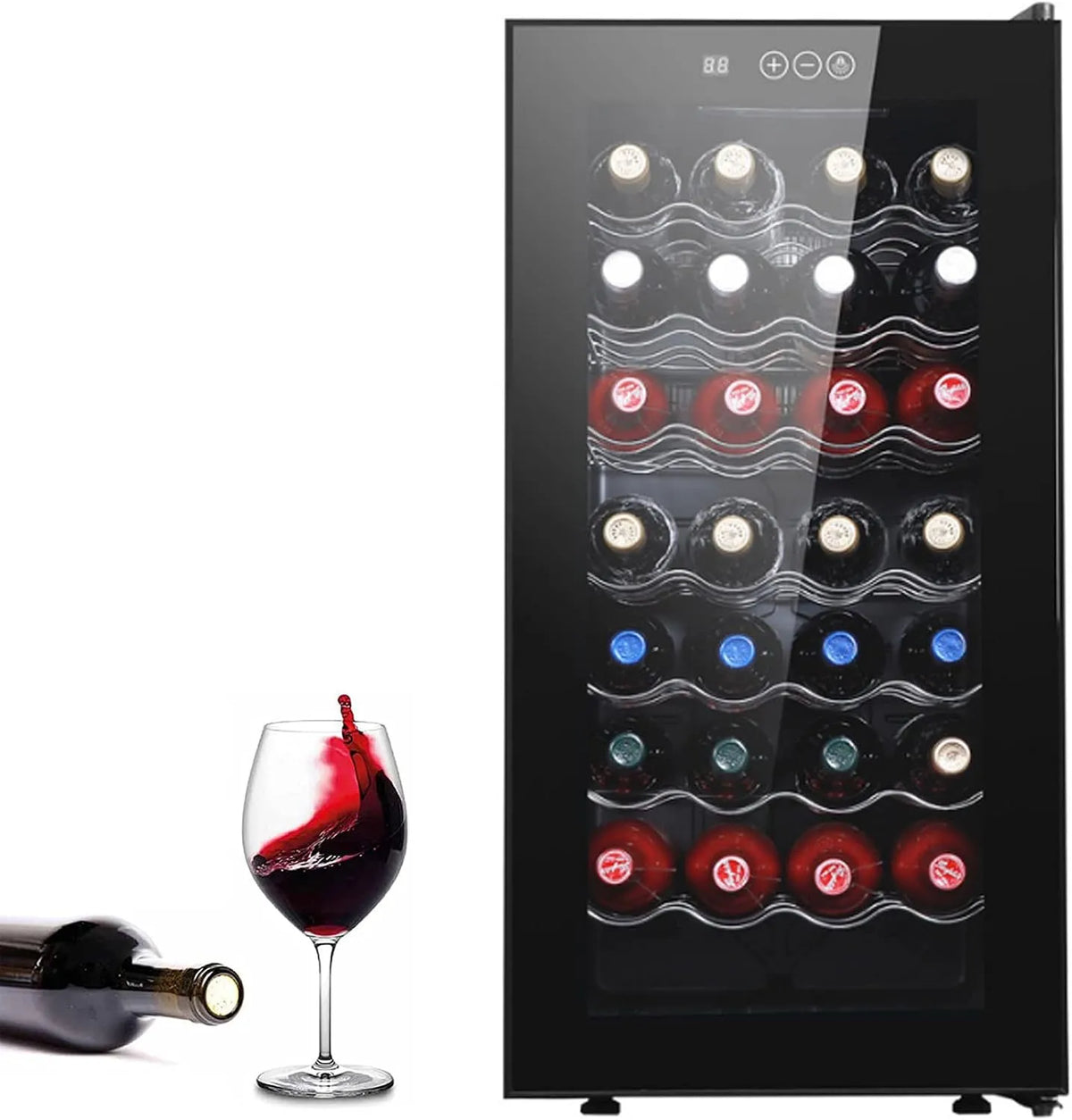 Cave à vin, Réfrigérateur à Vin, 32 Bouteilles, capacité 78L, Température Réglable Entre 12°C et 18°C, éclairage LED intégré, finition noire