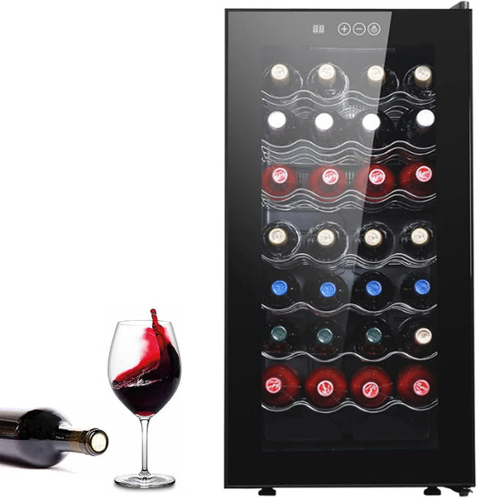 Cave à vin, Réfrigérateur à Vin, 32 Bouteilles, capacité 78L, Température Réglable Entre 12°C et 18°C, éclairage LED intégré, finition noire