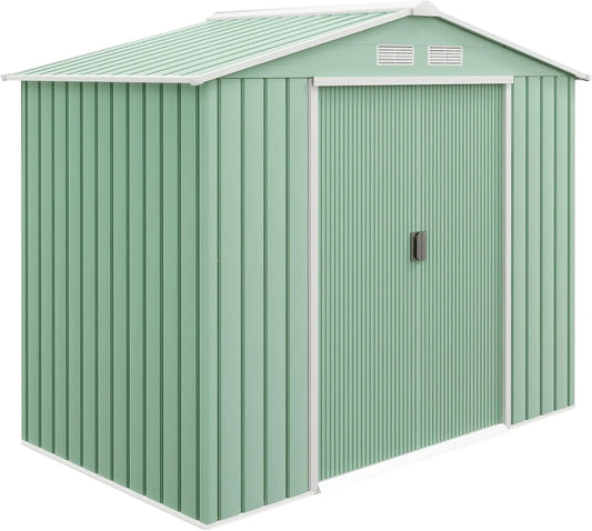 Abri de jardin Outsunny, Porte coulissante verrouillables et 4 aérations, avec kit de Fondation, Vert Clair