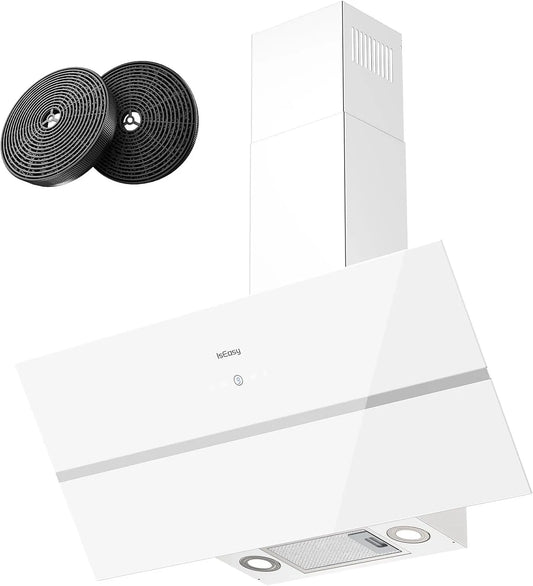 Hotte aspirante, 4 niveaux de vitesse, 4 niveaux de vitesse, IsEasy Hotte de Cuisine Inclinées finition blanche, Eclairage à LED, largeur 90cm