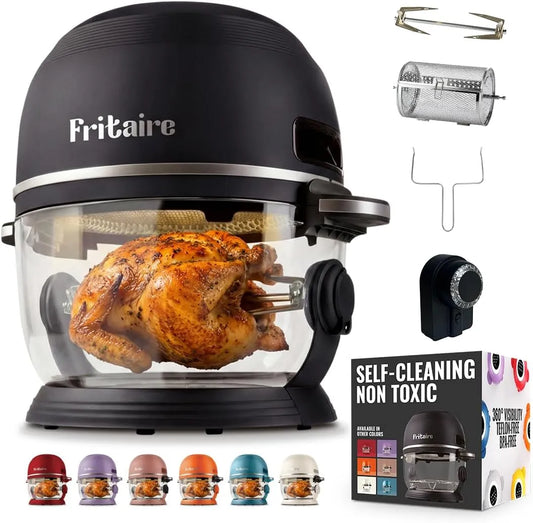 Friteuse à air chaud, Air fryer. en verre autonettoyante d'une, capacité de 4,8 L, Fritaire, finition noire