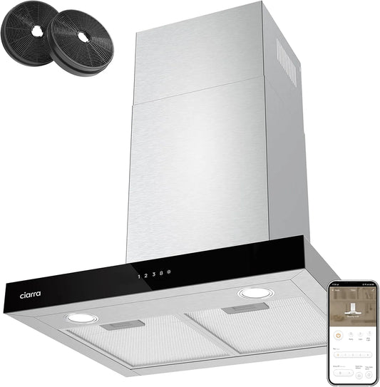 CIARRA hotte aspirante CBCS6102, 60cm A+++ 650 m³/h, 4 niveaux de vitesse & Boost, Silencieuse, Commande Tactile & WiFi, Éclairage LED Réglable, Inox