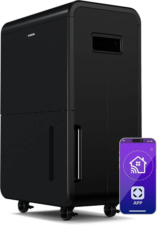 Klarstein déshumidificateur 24h, DryFy Grand Smart 70L d'air, réservoir 8 L, électrique pour cave & pièces 60-90 m², WiFi, minuterie, anti-moisissure