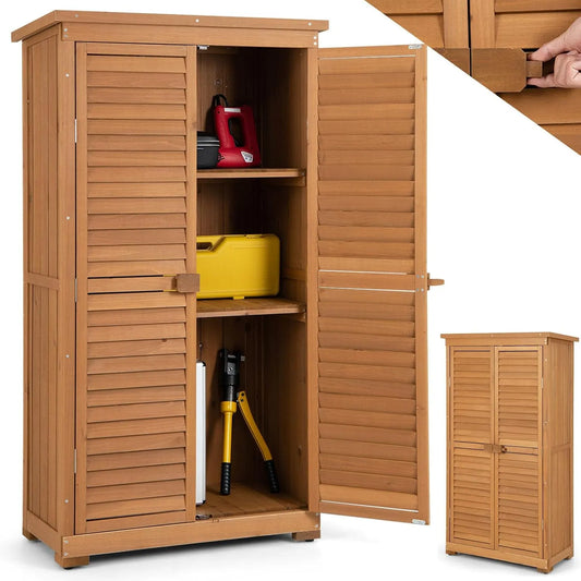 Armoire de jardin RELAX4LIFE, Bois 82x42x160cm avec 3 Étagères Amovibles, Toit en Asphalte à 2 pentes