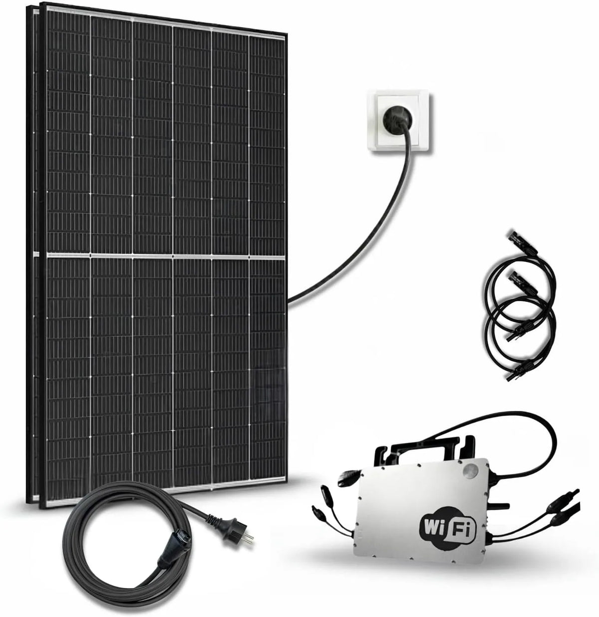 Modèle HMS-puissance 1000W-2T TrinaSolar 1000Wc HMS-1000W-2T Kit Solaire, 2 Panneaux Bifaciaux Bi-verre, Micro-onduleur Hoymiles Wi-Fi, Plug & Play