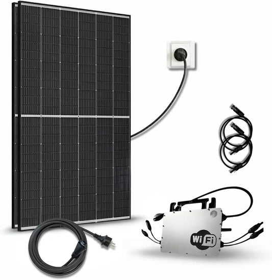 Modèle HMS-puissance 1000W-2T TrinaSolar 1000Wc HMS-1000W-2T Kit Solaire, 2 Panneaux Bifaciaux Bi-verre, Micro-onduleur Hoymiles Wi-Fi, Plug & Play