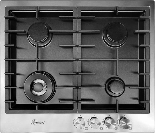 Table de cuisson TX604VTGL, 4 brûleurs à gaz, à gaz 60 cm, finition noire 4,0 KW WOK, Autonome, inox