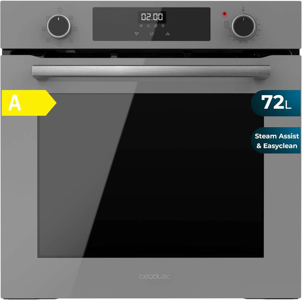 Cecotec four M226000, capacité 72L, Base vapeur X2, Steam EasyClean, Mode Convection, Defrost, Multifonction 60cm Bolero Hexa Glass Grey A. 2800W