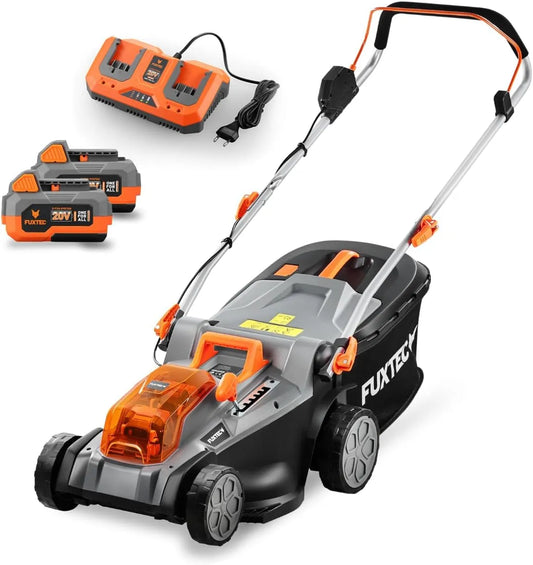 Fuxtec tondeuse à gazon 2x20V E2RM43, sans Fil 40V, Largeur De Coupe 43cm, capacité 40L, Set Batteries et Chargeur, Hauteur De Coupe Variable