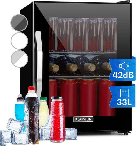 Klarstein réfrigérateur, Mini Frigo de Chambre et Bureau pour Boisson, Refrigerateur Mini Bar 33L, Petit Frigo Silencieux, Petit Camping, Cannette