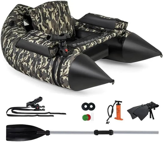 Costway pompe, Bateau de Pêche Gonflable avec Dossier Pagaie, Camouflage