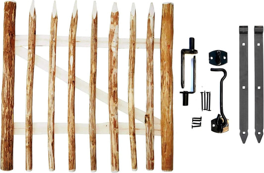 Portillon Ferme Jardin en Bois BOGATECO Grande, Hauteur: 90 cm, Largeur Entre Piquets de Clôture 6-7 cm, Comprend Charnières et Accessoires