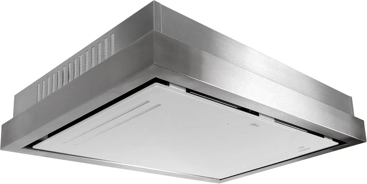 Hotte aspirante IS 90 WH, GCH C 343 PRIME, Hotte à air pulsé, Hotte de plafond, encastrable 90cm, Aspiration puissante 1000m³, Moteur EBM, Inox