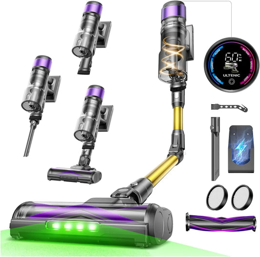 Aspirateur balai Ultenic, 60min Aspirateur sans Fil, 55kPa/60min, Technologie GreenEye, Tube Pliable, Brosse de Sol TangleTame, Sol Dur et Voiture