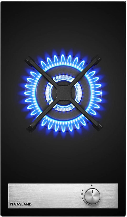 Plaque de cuisson GH12BF GASLAND, 30 cm en verre finition noire, 1 feux, cuisinière à gaz butane 3400 watts, de cuisson à gaz en verre, compatible LPG