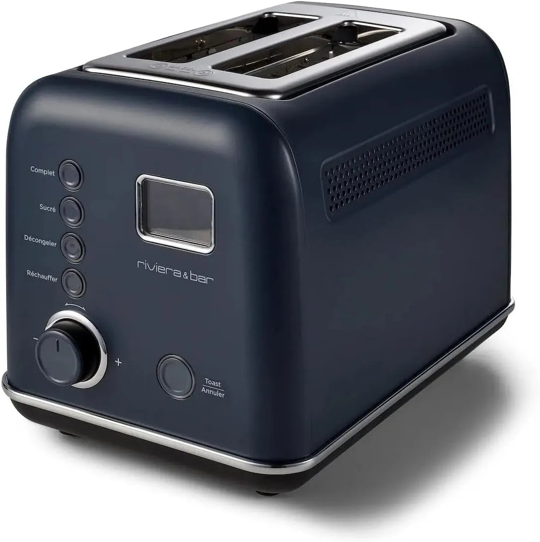Grille-pain riviera&bar, 3 Programmes, Inox 900W, 9 Niveaux de Brunissement, 2 Fentes Extra-Larges, Automatique, Écran LCD, Tiroir Amovible
