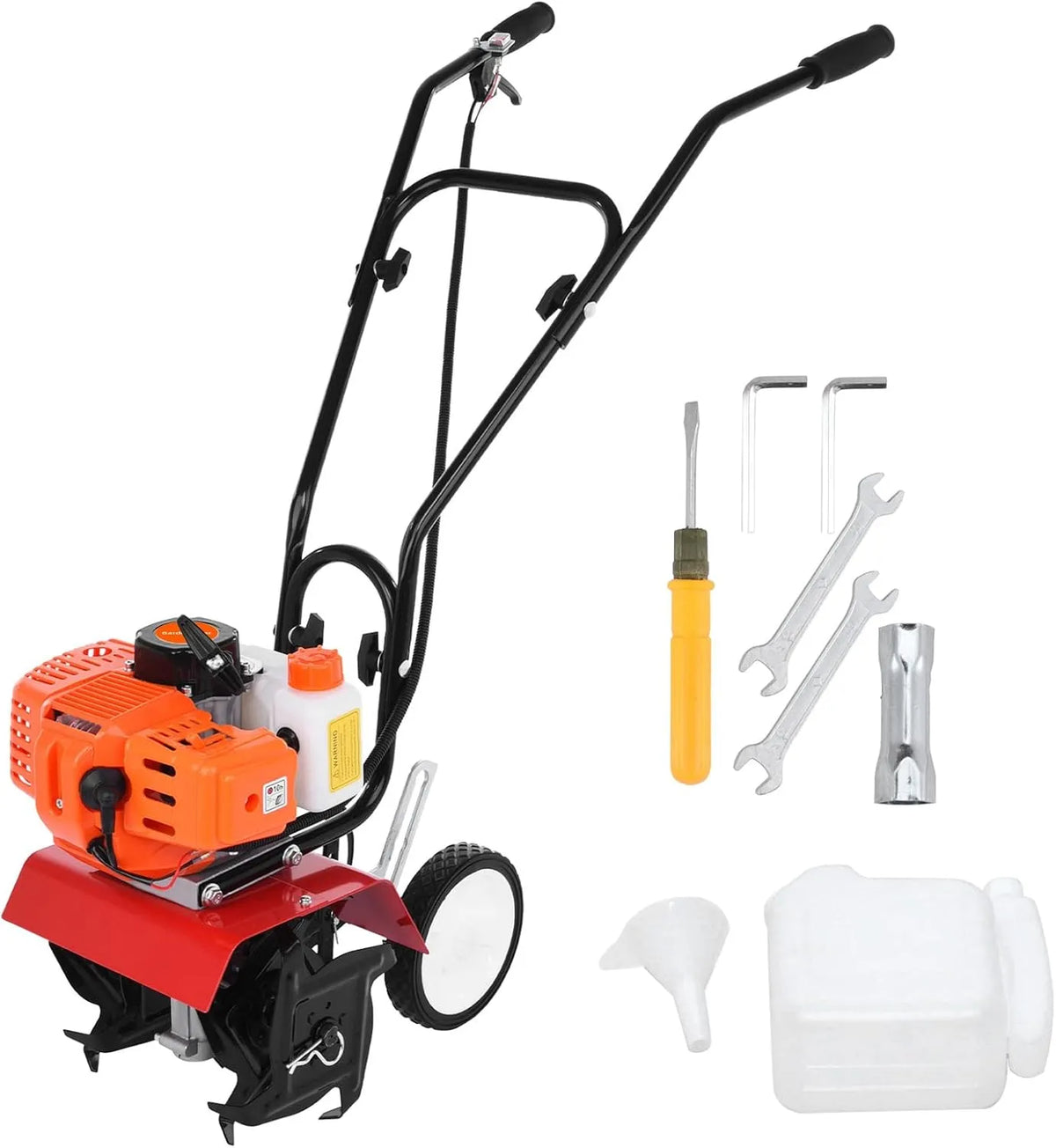 Motoculteur Leasote, 15,2 cm de profondeur, réservoir de carburant de 1,2 L, ABS et métal, bordures, de jardin à gaz 52 cc 9000 tr/min, orange